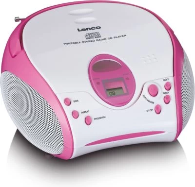 Lenco SCD-24PK Kids - Boombox CD-Player Für Kinder Mit Radio Und Stickern, Pink – Bild 2