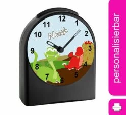 CreaDesign Kinder Funkwecker Personalisiert Mit Namen Drache Atom-/Funkuhr, 12-Stunden-Anzeigeformat, Schlummerfunktion, Nachtlicht, Geräuschlos/Ohne Ticken