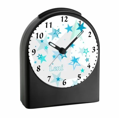 CreaDesign Kinder Funkwecker Personalisiert Mit Namen Sterne Farbe Türkis Atom-/Funkuhr, 12-Stunden-Anzeigeformat, Schlummerfunktion, Nachtlicht, Geräuschlos/Ohne Ticken – Bild 2