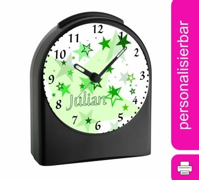 CreaDesign Kinder Funkwecker Personalisiert Mit Namen Sterne Atom-/Funkuhr, 12-Stunden-Anzeigeformat, Schlummerfunktion, Nachtlicht, Geräuschlos/Ohne Ticken