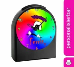 CreaDesign Kinder Funkwecker Personalisiert Mit Namen Monster Atom-/Funkuhr, 12-Stunden-Anzeigeformat, Schlummerfunktion, Nachtlicht, Geräuschlos/Ohne Ticken