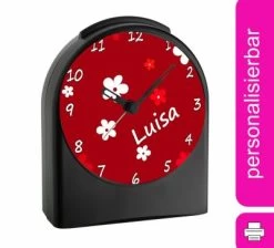 CreaDesign Kinder Funkwecker Personalisiert Mit Namen Blume Atom-/Funkuhr, 12-Stunden-Anzeigeformat, Schlummerfunktion, Nachtlicht, Geräuschlos/Ohne Ticken