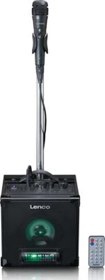Lenco BTC-070BK - Karaoke-System Mit Bluetooth-Lautsprecher, Partylicht Und Mikrofon Mit Ständer