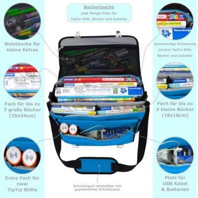 PUNALU Tasche Für TipToi Stift & Bücher, Büchertasche Mit Platz Für 2 Stifte Und Bis Zu 11 Bücher TipToi Tasche – Bild 3