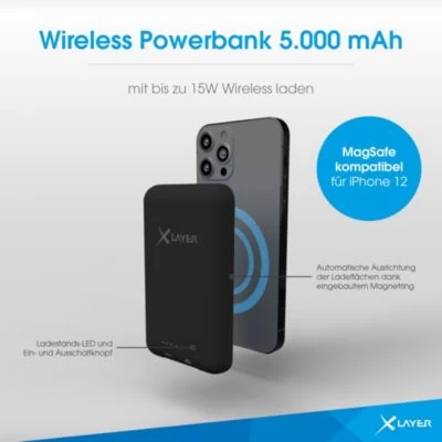 Xlayer WIRELESS Powerbank MagSafe 5000 MAh PD 20W Schnelles Aufladen USB-C Magnetisch – Bild 6