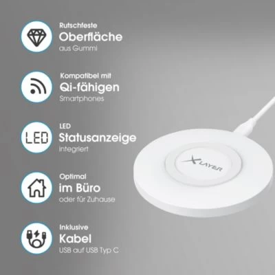 Xlayer WIRELESS LadegerĂ€t Wireless Charging Pad Basic 10W Qi-zertifiziert White â Bild 5