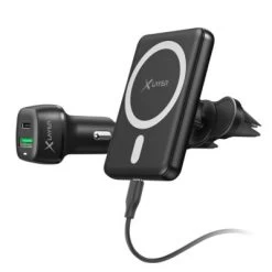Xlayer WIRELESS : MagFix Pro Magsafe 15W Wireless KFZ Handyhalter Mit USB-C Kabel Und Dual Charger Schnellader FĂŒrs Auto Kompatibel FĂŒr IPhone 12/13/14 Schwarz