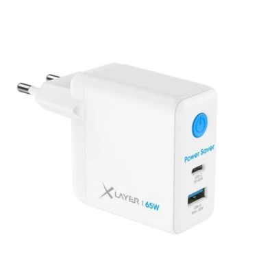 Xlayer CHARGER Power Saver 65W USB-C Mit Strom-Stopp-Funktion Schnellladegerät GaN Technologie Kompatibel Mit MacBook/Pro/Air, IPhone, IPad, Galaxy, Huawei, Xiaomi, Lenovo, Dell Weiß