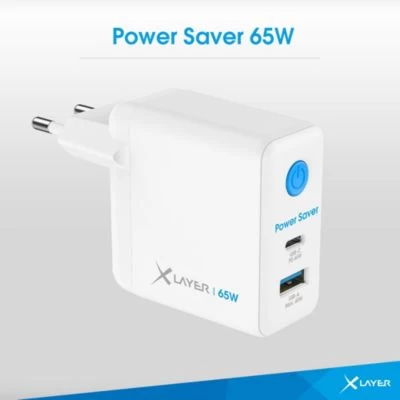 Xlayer CHARGER Power Saver 65W USB-C Mit Strom-Stopp-Funktion Schnellladegerät GaN Technologie Kompatibel Mit MacBook/Pro/Air, IPhone, IPad, Galaxy, Huawei, Xiaomi, Lenovo, Dell Weiß – Bild 3