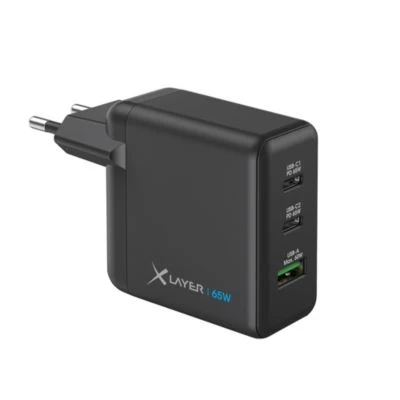 Xlayer CHARGER Powercharger 65W USB-C Schnellladegerät GaN Technologie 3-Port Kompatibel Mit MacBook/Pro/Air, IPhone, IPad, Galaxy, Huawei, Xiaomi, Lenovo, Dell