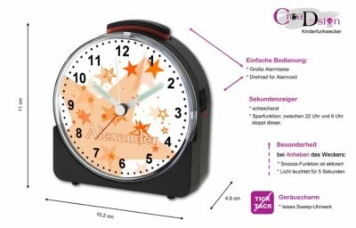 CreaDesign Kinder Funkwecker Weiß Personalisiert Mit Namen Sterne – Bild 2