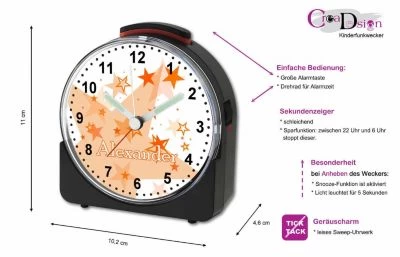 CreaDesign Kinder Funkwecker Weiß Personalisiert Mit Namen Sterne – Bild 5