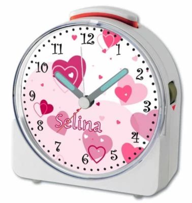 CreaDesign Kinder Funkwecker Weiß Personalisiert Mit Namen Herz Rosa 12-Stunden-Anzeigeformat, Geräuschlos/Ohne Ticken, Nachtlicht – Bild 4