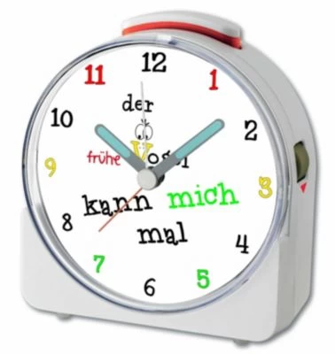 CreaDesign Kinder Funkwecker Weiß Personalisiert Mit Namen Früher Vogel 12-Stunden-Anzeigeformat, Geräuschlos/Ohne Ticken, Nachtlicht – Bild 3