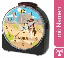 CreaDesign Kinder Funkwecker Weiß Personalisiert Mit Namen Cowgirl