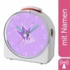 CreaDesign Kinder Funkwecker Weiß Personalisiert Mit Namen Krone Lila 12-Stunden-Anzeigeformat, Geräuschlos/Ohne Ticken, Nachtlicht