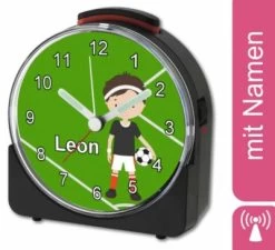 CreaDesign Kinder Funkwecker Weiß Personalisiert Mit Namen Fußball