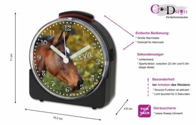CreaDesign Kinder Funkwecker Weiß Personalisiert Mit Namen Vollblut – Bild 2