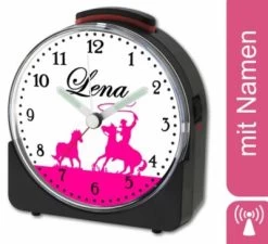 CreaDesign Kinder Funkwecker Weiß Personalisiert Mit Namen Cowboy Pferd