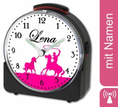 CreaDesign Kinder Funkwecker Weiß Personalisiert Mit Namen Cowboy Pferd