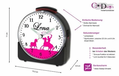 CreaDesign Kinder Funkwecker Weiß Personalisiert Mit Namen Cowboy Pferd – Bild 5