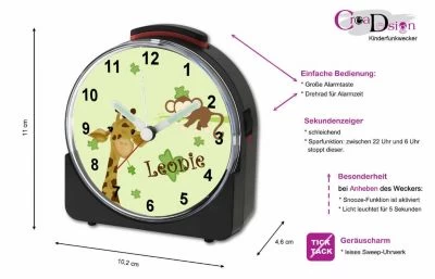 CreaDesign Kinder Funkwecker Weiß Personalisiert Mit Namen Giraffe-Affe – Bild 5