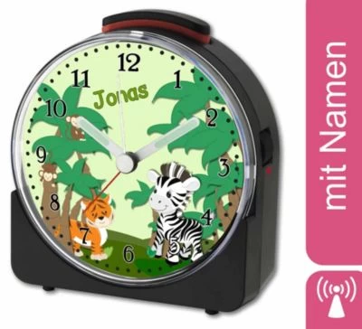 CreaDesign Kinder Funkwecker Weiß Personalisiert Mit Namen Safari-Zebra