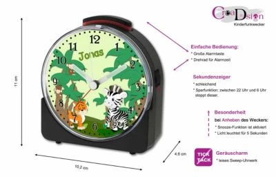 CreaDesign Kinder Funkwecker Weiß Personalisiert Mit Namen Safari-Zebra – Bild 2