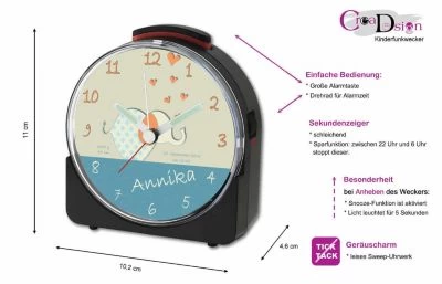 CreaDesign Kinder Funkwecker Weiß Personalisiert Mit Namen Elefant – Bild 5