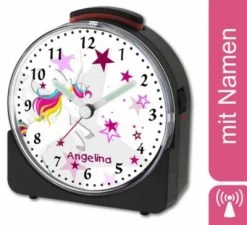 CreaDesign Kinder Funkwecker Weiß Personalisiert Mit Namen Einhorn