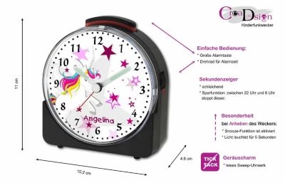 CreaDesign Kinder Funkwecker Weiß Personalisiert Mit Namen Einhorn – Bild 5