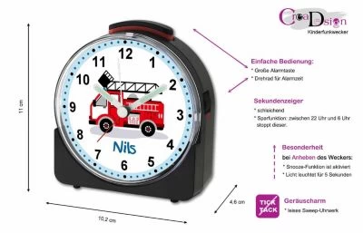 CreaDesign Kinder Funkwecker Weiß Personalisiert Mit Namen Feuerwehr – Bild 5
