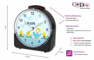 CreaDesign Kinder Funkwecker Weiß Personalisiert Mit Namen Ente – Bild 2