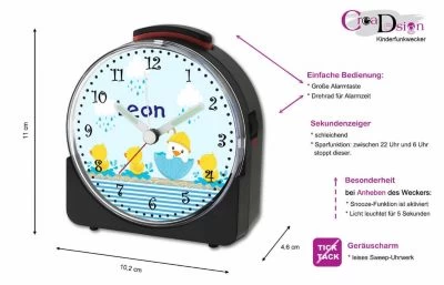 CreaDesign Kinder Funkwecker Weiß Personalisiert Mit Namen Ente – Bild 5