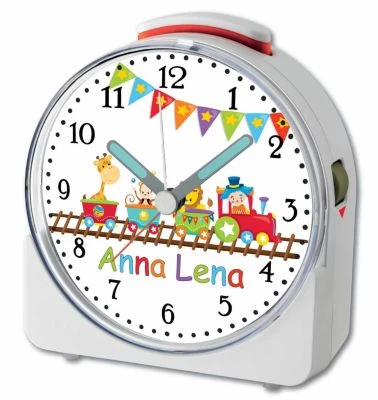 CreaDesign Kinder Funkwecker Weiß Personalisiert Mit Namen Zug 12-Stunden-Anzeigeformat, Geräuschlos/Ohne Ticken, Nachtlicht – Bild 3