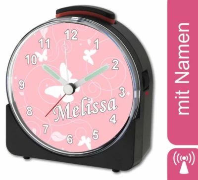 CreaDesign Kinder Funkwecker Weiß Personalisiert Mit Namen Schmetterling