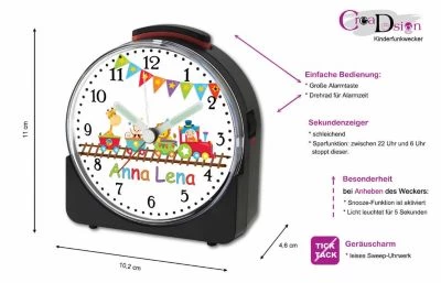 CreaDesign Kinder Funkwecker Weiß Personalisiert Mit Namen Zug – Bild 5