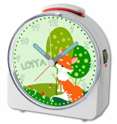 CreaDesign Kinder Funkwecker Weiß Personalisiert Mit Namen Fuchs 12-Stunden-Anzeigeformat, Geräuschlos/Ohne Ticken, Nachtlicht – Bild 4