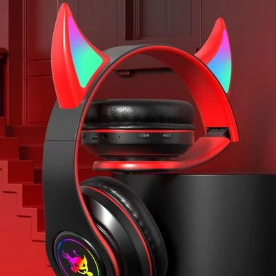 Syntek Teufel Ohr Bluetooth Kopfhörer Mit Mikrofon Stereo Musik RGB Blinkende Kabelloses Headset 5.0 Faltbarer Bluetooth-Kopfhörer – Bild 3