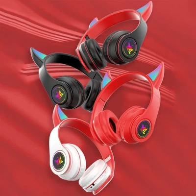 Brightake Kabelloses Headset 5.0 Faltbarer Bluetooth-Kopfhörer Teufel Ohr Bluetooth Kopfhörer Mit Mikrofon Stereo Musik RGB Blinkende – Bild 2