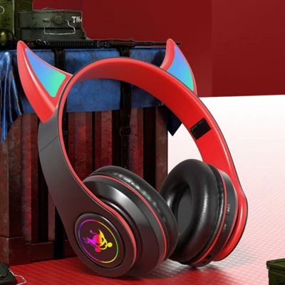 Brightake Kabelloses Headset 5.0 Faltbarer Bluetooth-Kopfhörer Teufel Ohr Bluetooth Kopfhörer Mit Mikrofon Stereo Musik RGB Blinkende – Bild 5